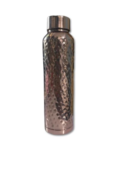 Pure Copper Water Bottle 34 Oz with Cleaning Brush & Bag - Handcrafted Hammered Finish