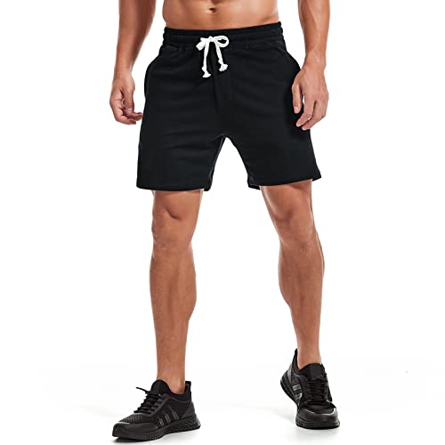 Men's Cotton Sweat Shorts with Pockets - 5.5 Inch Inseam, Large Black