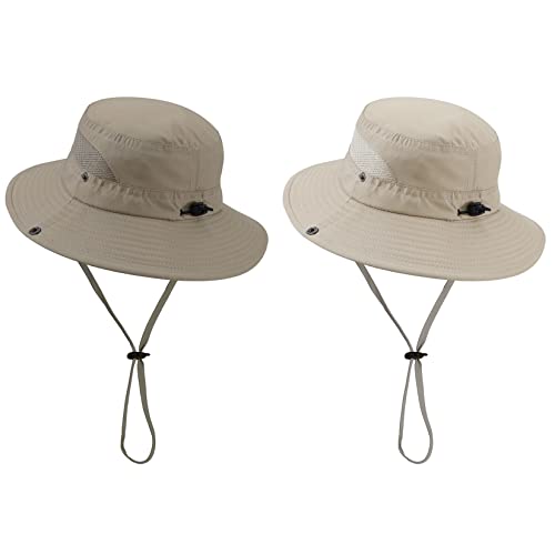 Kids Sun Hat UPF 50+ Outdoor Bucket Hat 5-13 Years 2-Pack Khaki Beige