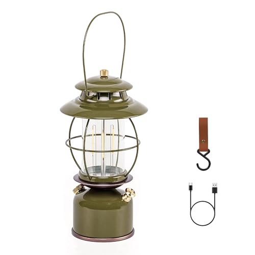 Retro Army Green Metal Vintage LED Camping Lantern with Dimming