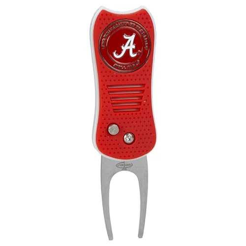 Team Golf NCAA Oklahoma Sooners Retractable Divot Tool Switchblade with Double-Sided Magnetic Ball Marker - Patented Single Prong, Less Greens Damage