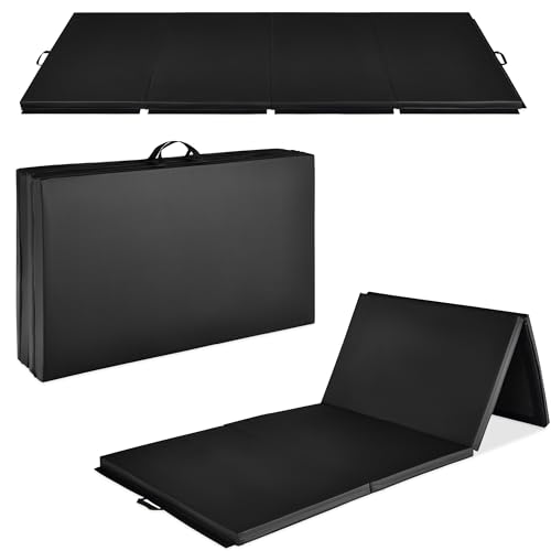 Black 10ft x 4ft x 2in Folding Gymnastics Exercise Mat with Handles