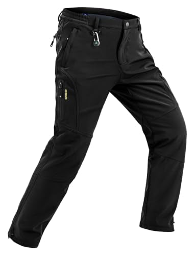 Men's Snow Pants Fleece Lined Waterproof Softshell Ski & Hiking Insulated Pants - Black 36