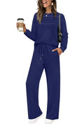 Women's Casual 2 Piece Sweatshirt & Lounge Pants Set - Medium/Navy Blue