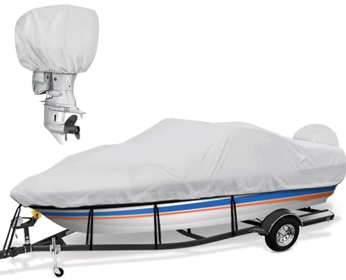 Mionovity Gray Boat Cover 17-19 ft with Motor Cover, Up to 96" Beam, Waterproof & Windproof