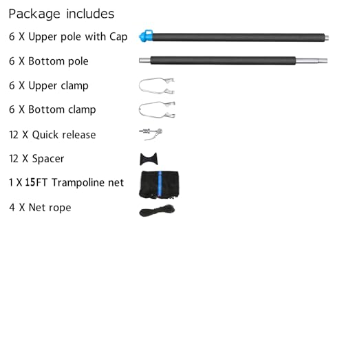 15FT Trampoline Enclosure Net with Poles & Hardware - Fits 6-Poles Trampolines