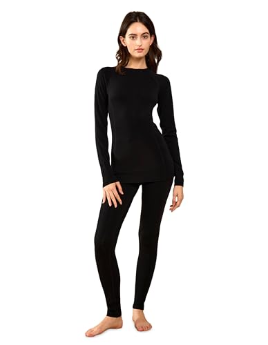 Women’s Merino Wool Base Layer Set - Medium Black 250gsm Thermal Layer