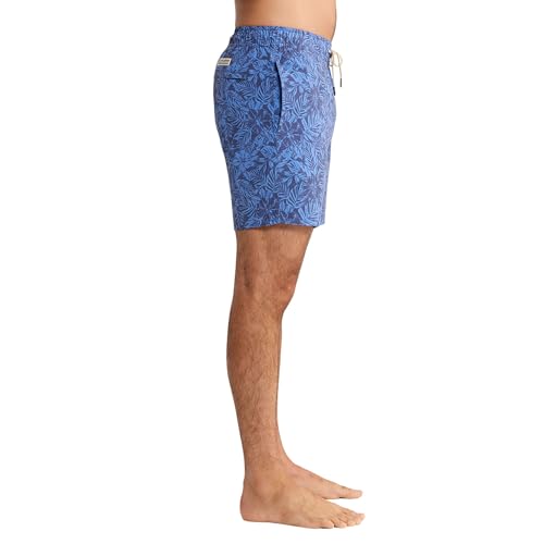 Fair Harbor Bayberry Men's Swim Trunks with Liner - 7-inch Inseam, Anti-Chafe, Classic Fit, Large Island Blue Leaves