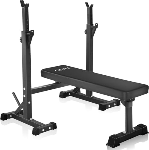 CANPA Black Olympic Weight Bench with Squat Rack - Adjustable Home Gym Equipment