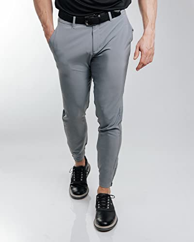 Primo 36W x 30L Tall Golf Joggers Light Gray - Lightweight, Four-Way Stretch, 4 Pockets, Elastic Zipper Ankles, Inner Gel Waistband