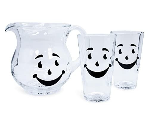 Kool-Aid Man Glass Pitcher and Pint Glass Set - 64oz Beverage Dispenser & 16oz Glassware