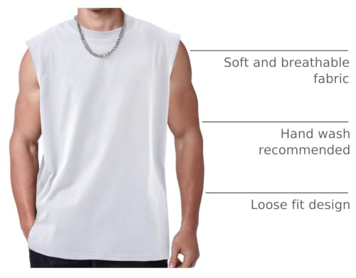 X-Large Men's Workout Tank Top Sleeveless Muscle Shirt for Gym & Beach - SnowElve White Acid Wash