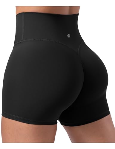 Women's Biker Shorts Workout Hidden Scrunch - 4 Inch Medium Black