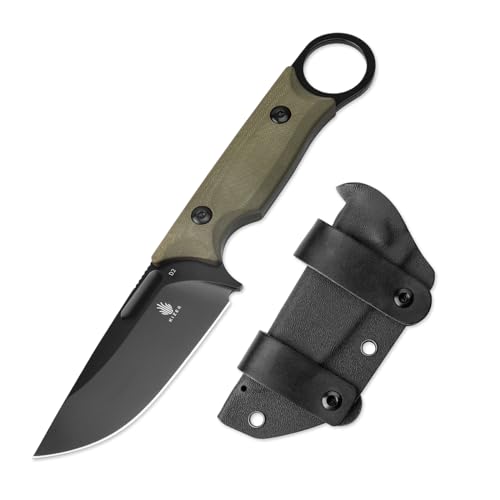 Fixed Blade Hunting Knife with G10 Handle - Green, 3.36" D2 Steel