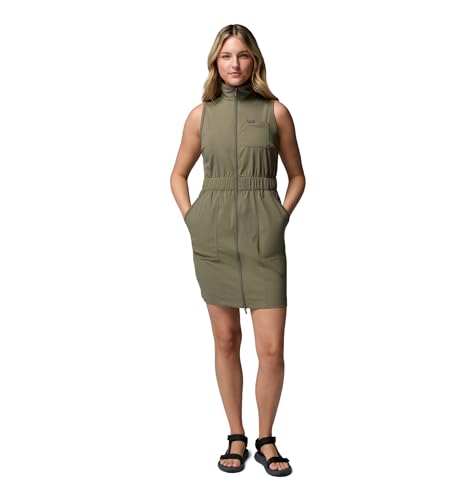 Columbia Women's Leslie Falls Dress II Small Stone Green Sun-Blocking Nylon Dress with Pockets