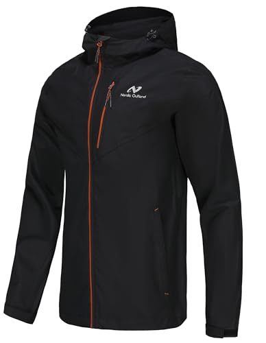 Mens Lightweight Waterproof Hooded Rain Jacket - Large Black Outdoor Raincoat