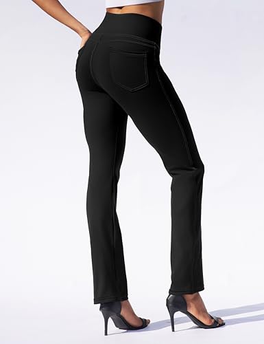 VOOVEEYA Women's High Waisted Yoga Leggings with Pockets - 30 Inseam, Large, Black