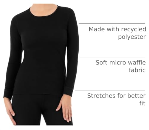 Women's Micro Waffle Thermal Underwear T-Shirt - Black, Large, 2 Pack