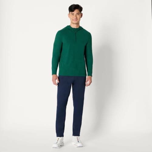 Men's Lightweight Quarter-Zip Running Top with Hood - Space Dye Green, Large
