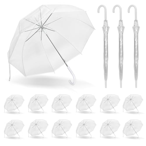 Gereat 48-Inch Clear Bubble Umbrella 12 Pack - Windproof Transparent Dome with Auto Open J-Handle for Weddings, Rain, Golf & Outdoor Events
