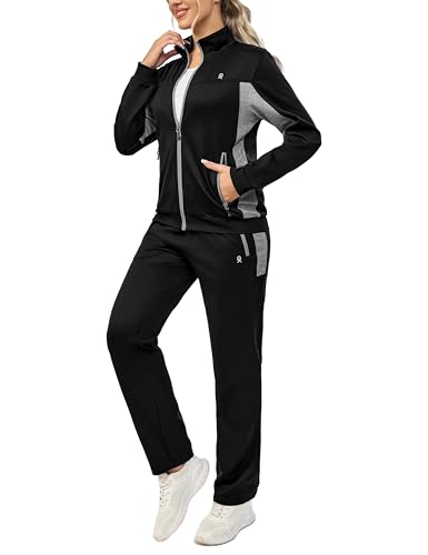 Women’s 2-Piece Tracksuit Sweatsuit Outfit - Large Black