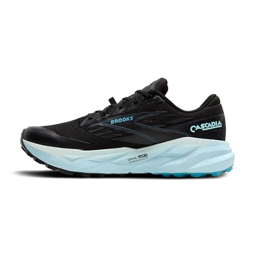 Waterproof Mountain Trail Running Shoes for Women - Black, Blue Flower, Cascadia 19 GTX