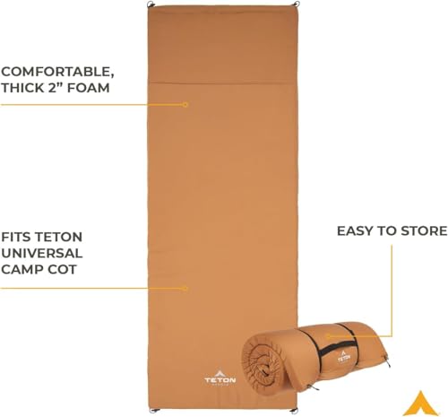 Teton Outfitter L Brown Camp Pad for Cots – Extra Thick Portable Sleeping Mattress for Adults, 75 x 24 inches