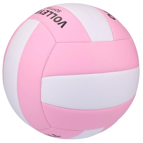 Size 5 Volleyball with Air Pump - White & Pink PVC Indoor Outdoor Training Ball