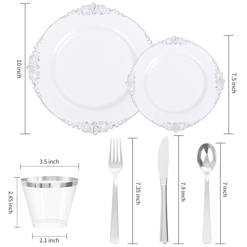 Silver Plastic Dinnerware Set for 100 Guests – Includes Plates, Cups & Utensils - Variation of THIS listing