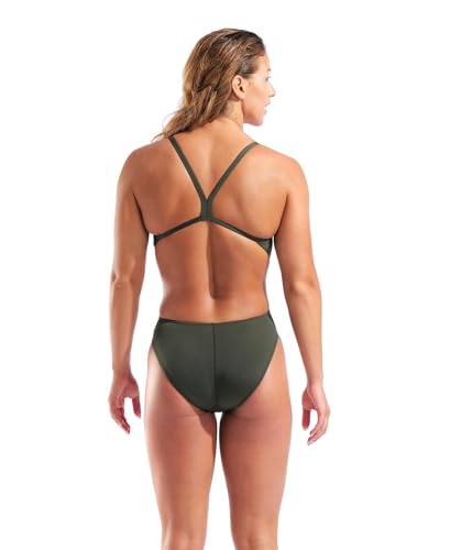 Women's Solid Team Swimsuit Challenge Back MaxLife Open Back Athletic Swimwear - Dark Sage Green/Shocking Pink