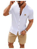 SOLY HUX Men's Summer 2-Piece Short Set Casual Beach Outfit Large White & Khaki