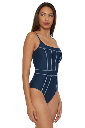 Women's Navy One-Piece Swimsuit with Corset Style - Medium, Color Sheen