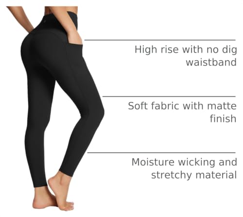 Women's High-Waisted Leggings with Pockets - 27 Inch Inseam, Large, Black