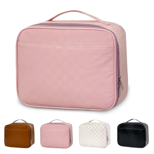 Pink PU Leather Lunch Bag for Women Men Reusable Insulated Cooler Tote