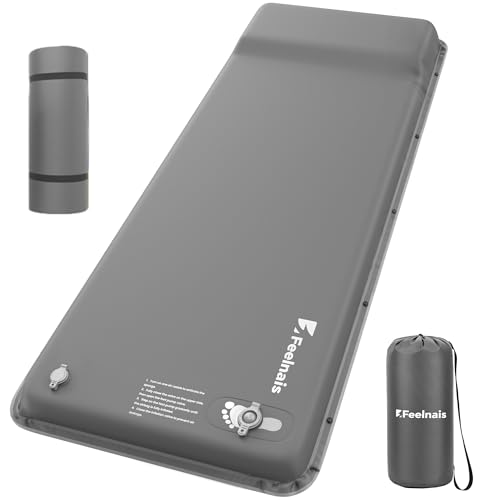 Feelnais Self-Inflating Sleeping Pad with Foot Pump - Grey, 76.8x25.6in, Lightweight Camping Mattress
