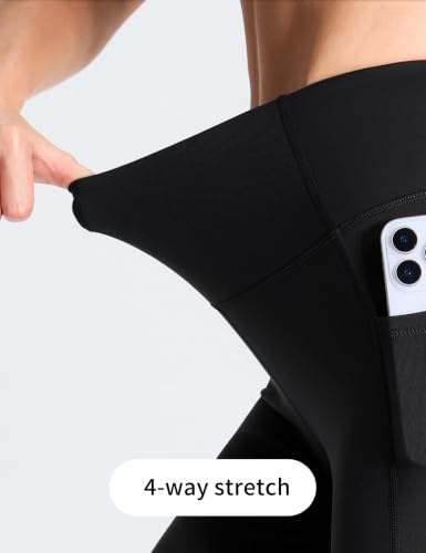 High Waist Yoga Shorts for Women with Tummy Control & Deep Pockets - Black 8" Medium