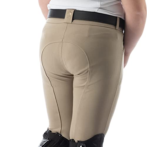 Kids Riding Breeches with Silicone Knee Grip - Tan, Size 16