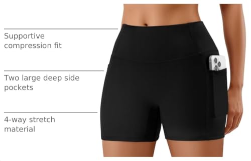 Women's High Waist Biker Shorts with Pockets - No Front Seam Yoga Shorts Black Medium Variation