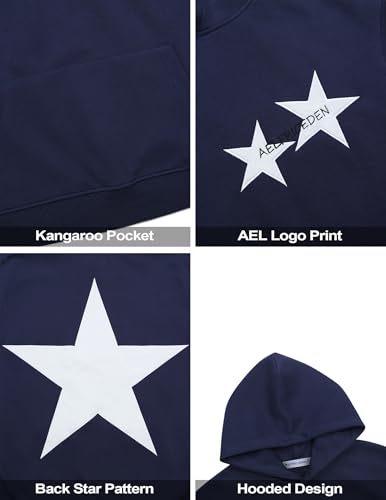 Aelfric Eden Star Hoodies Medium Navy Blue Oversized Y2K 90s Graphic Sweatshirt