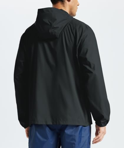 Men's Lightweight Hooded Waterproof Rain Jacket - Black, Medium, Packable Windbreaker