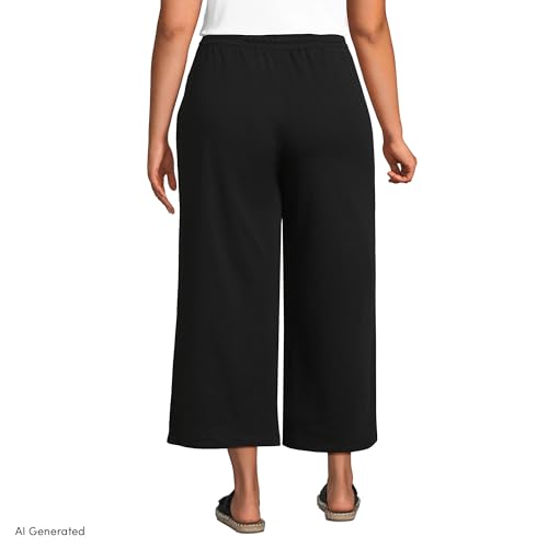 Lands' End Women's Sport Knit Cropped Pants with Drawstring - 2X Black