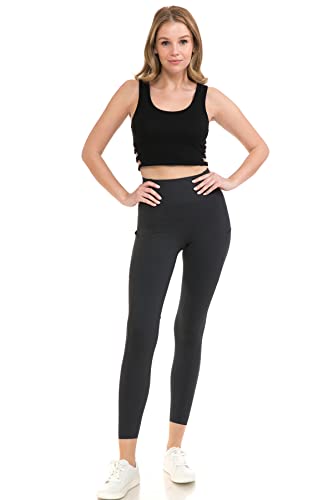 High Waist 7/8 Leggings for Women with Pockets - Large Black Workout Yoga Pants