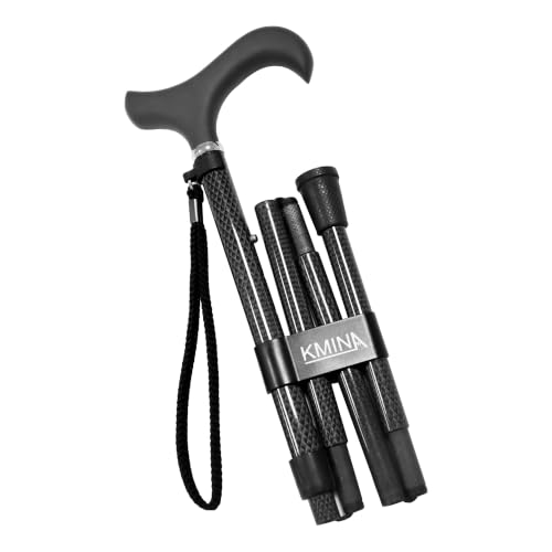 Foldable Carbon Fiber Walking Cane for Men and Women - Adjustable, Lightweight, Soft Grip, Black - PRO Model