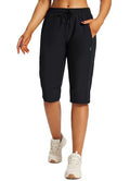 Baleaf Women's Hiking Shorts Below Knee Quick Dry Capris - Large Black