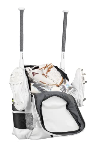 Fastpitch Softball Backpack with Helmet Holder and Gear Clips - White