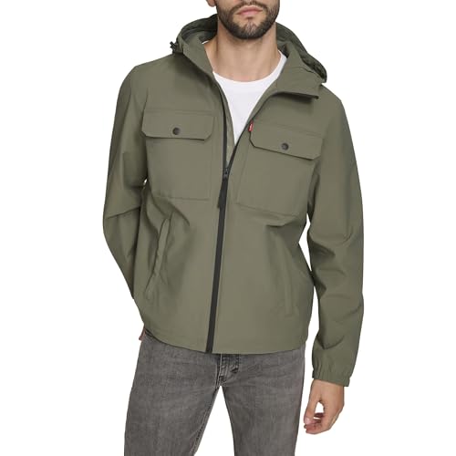 Levi's Men's Hooded Waterproof Arctic Cloth Rain Jacket - Medium, Sage Green