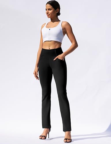 VOOVEEYA Women's High Waisted Yoga Leggings with Pockets - 30 Inseam, Large, Black