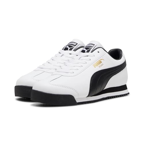 PUMA Men's Roma Sneakers White-Black-Gold Size 9 - Athletic Lifestyle Shoe