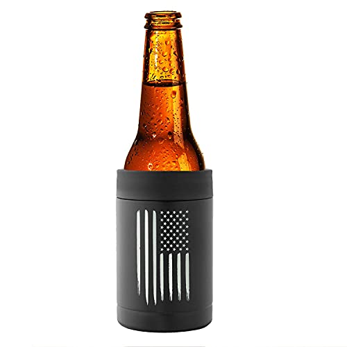 American Flag Insulated Can Cooler - Stainless Steel 12oz Bottle Holder - Engraved USA Flag Gift