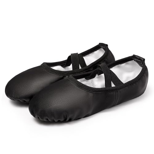 Dynadans Soft Leather Ballet Slippers for Girls Boys Toddler Kids Women - 2 Little Kid / Black